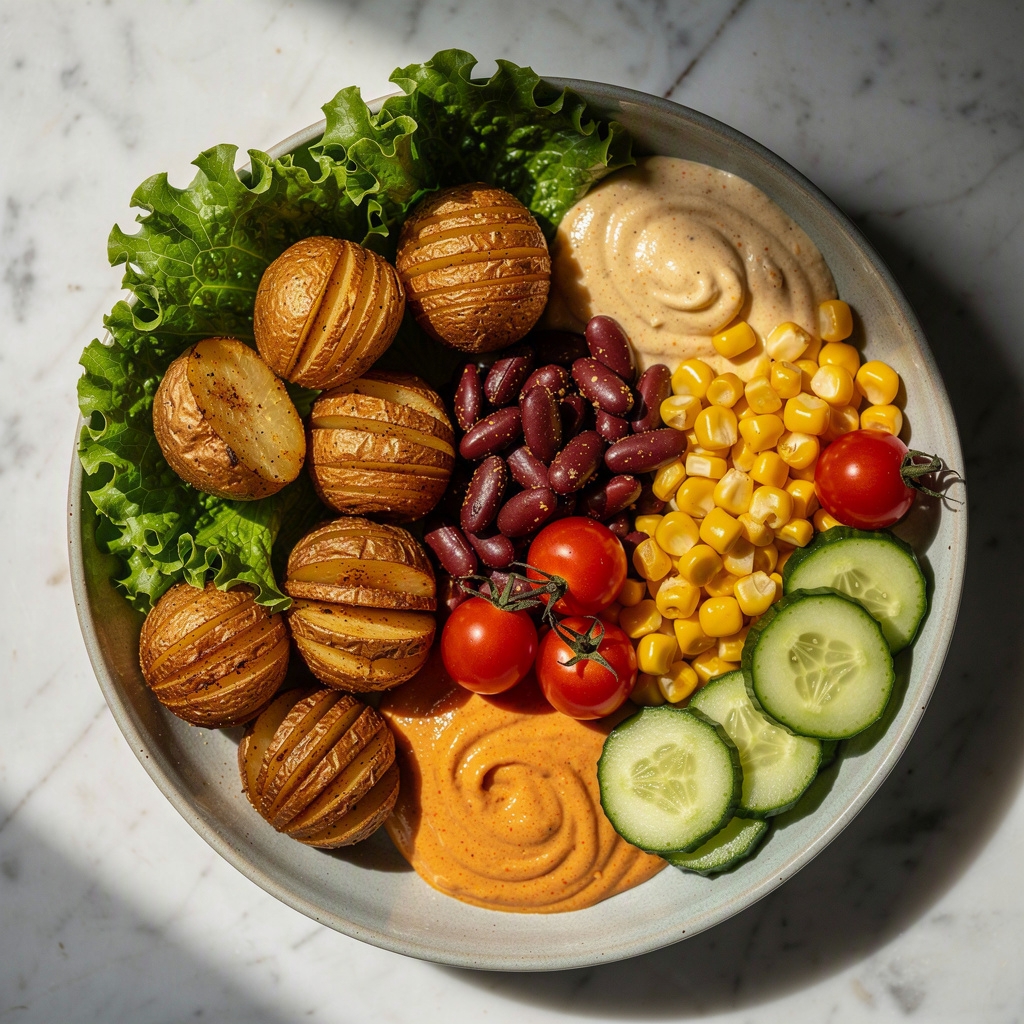lunch bowl with Hasselback potatoes
