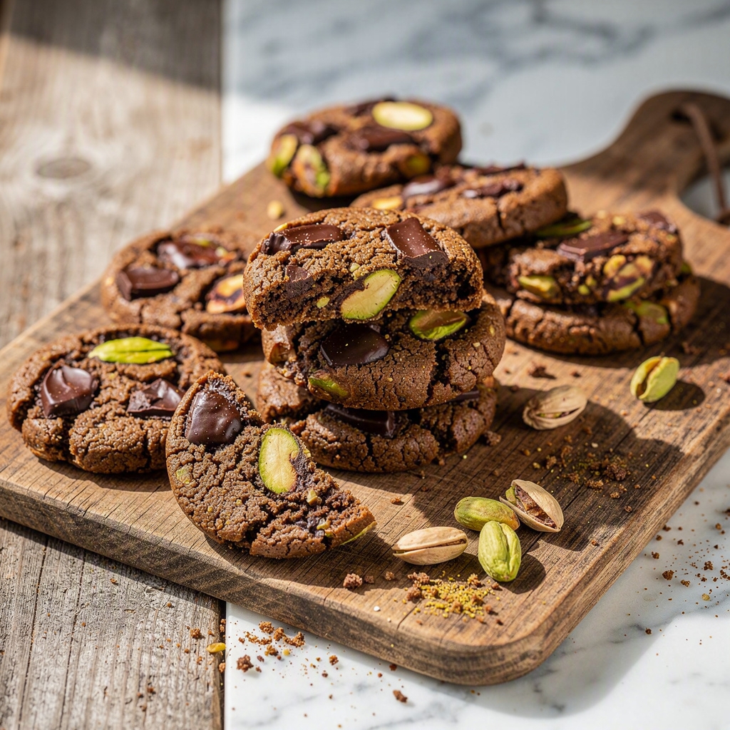 Dark Chocolate, Pistachio and Cardamom Cookies