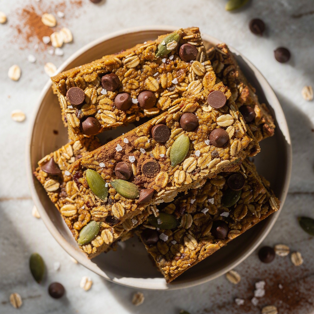 Pumpkin Seed and Chocolate Chip Oatmeal Breakfast Bars