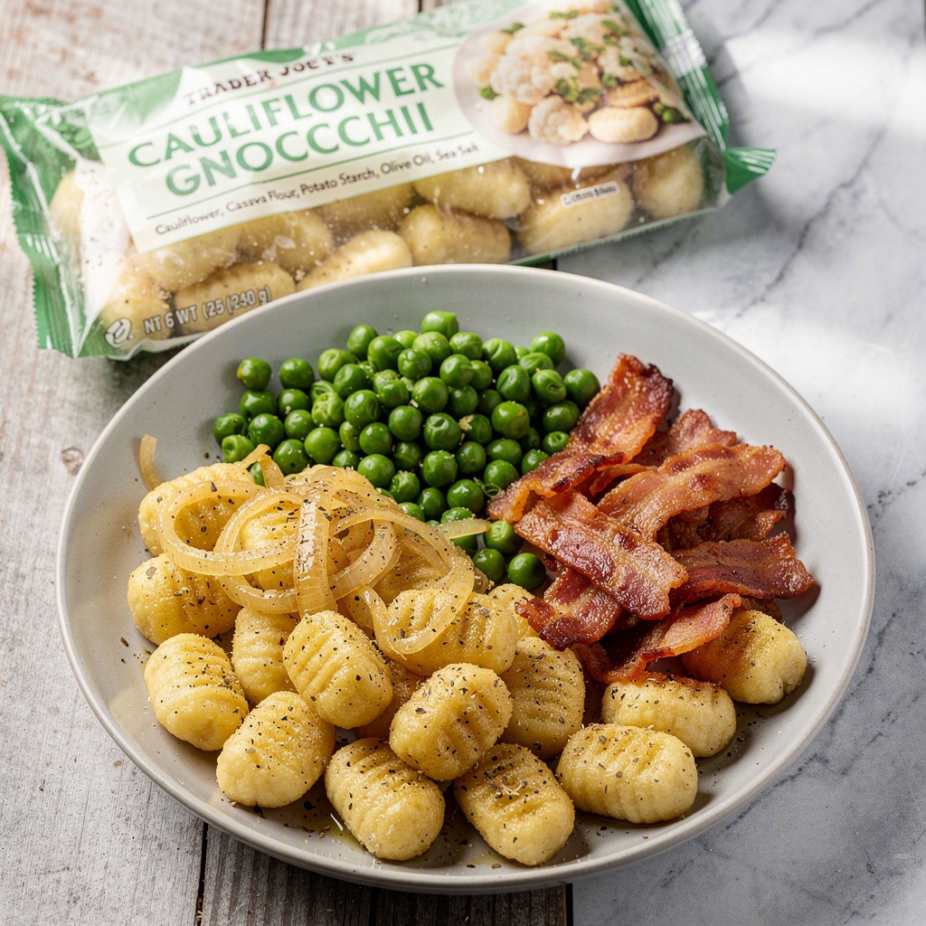 Trader Joe's Cauliflower Gnocchi With Peas and Turkey Bacon