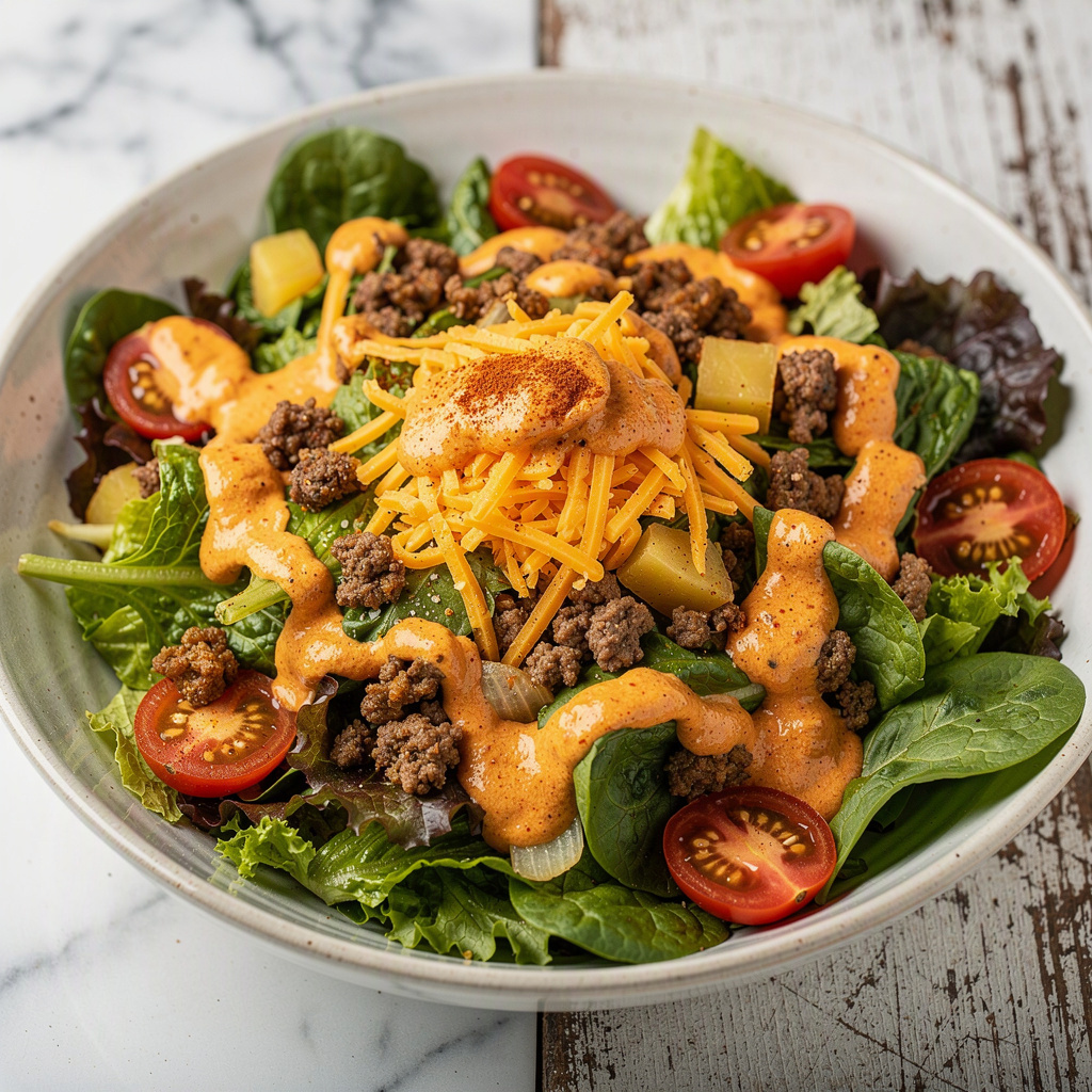“Cheeseburger” Salad with Special Sauce